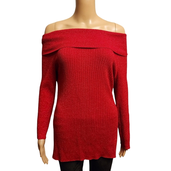 Red Sparkling Ribbed Sweater - Picture 3 of 13